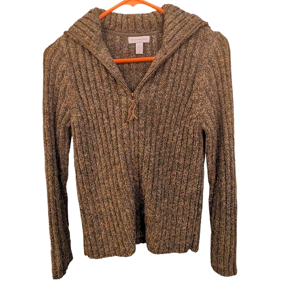 Charter Club Vintage 1/4 Zip Olive Green Wool Blend Turtleneck Sweater Sz Small